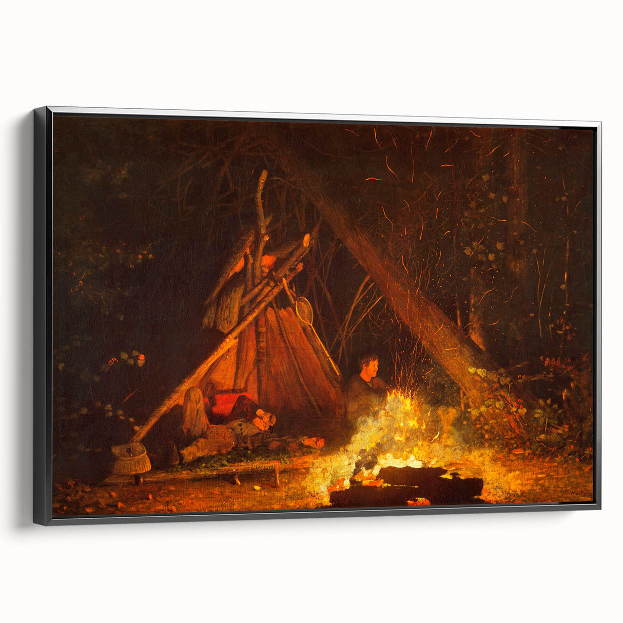 Camp Fire Realism Art Print - Winslow Homer Nighttime Wilderness Scene