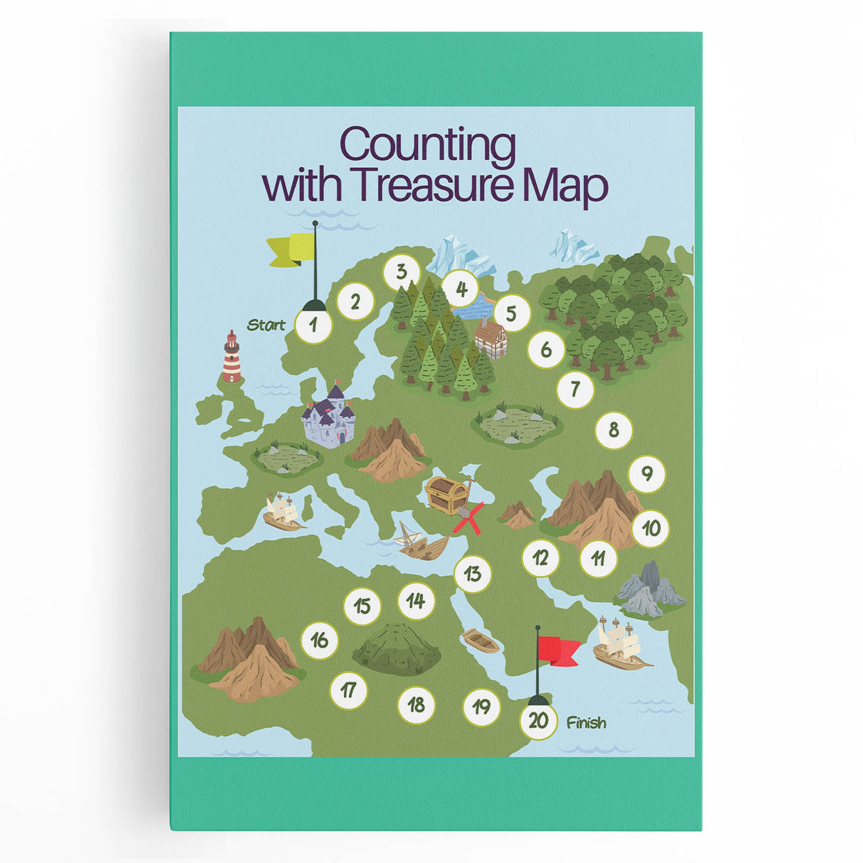 Children’s Learning Art Print – Counting with Treasure Map