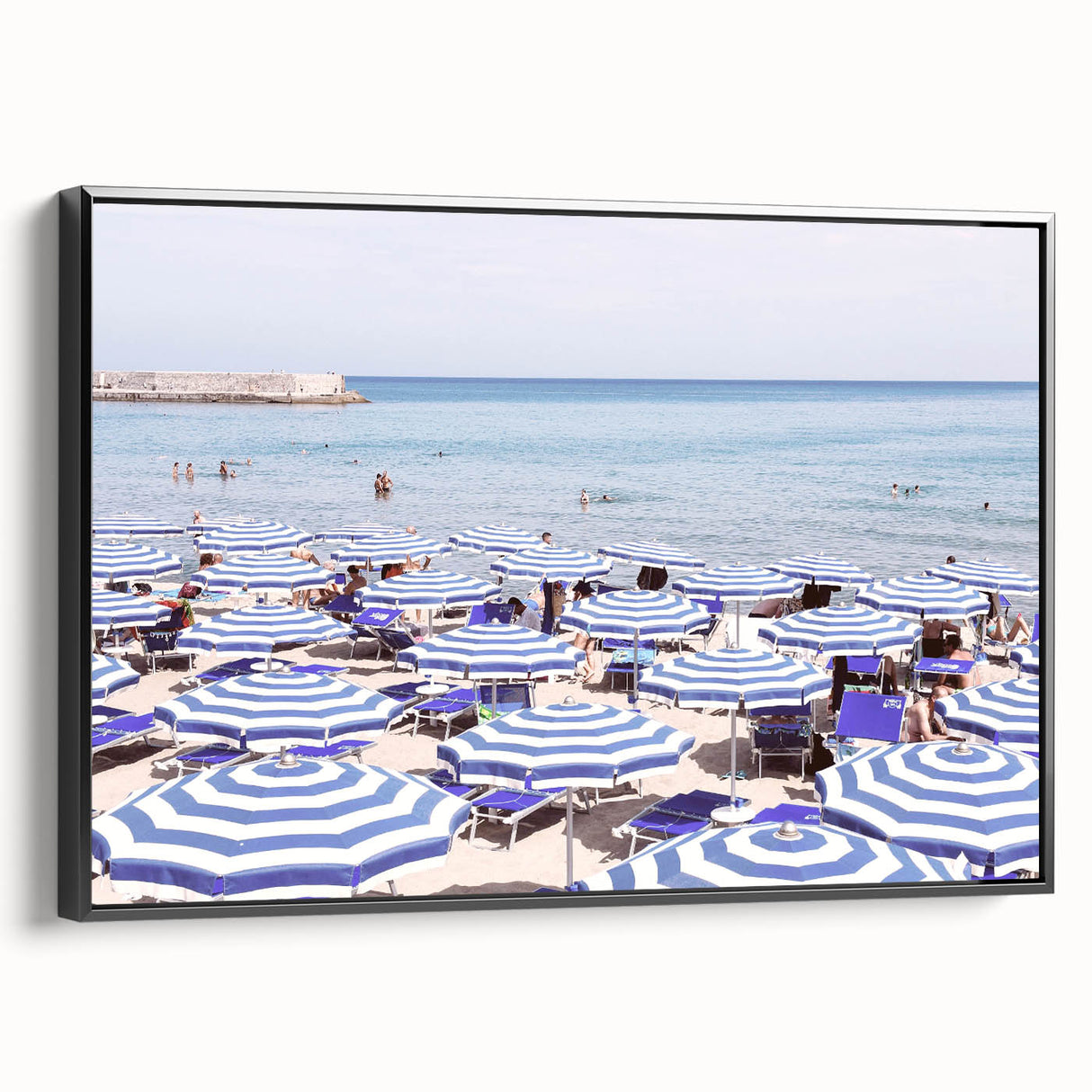 Black and white landscape art painting on framed canvas, depicting a vintage summer scene, ideal for bedroom wall decor.