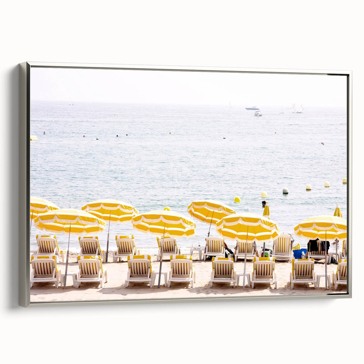 Landscape painting of a colorful summer scene on a framed canvas, ideal for living room decor.