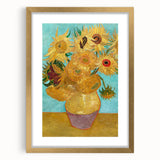 Abstract art print featuring swirling blue and yellow patterns, framed in gold, suitable for bedroom or dining room decor.