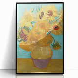 Large abstract wall art featuring swirling blue and yellow patterns on acrylic, framed in black.