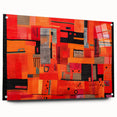 Abstract wall art piece showcasing colorful strokes on acrylic glass, elegantly displayed from a side view with visible mounting pins, ideal for modern decor.