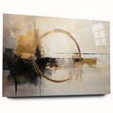 Abstract wall art featuring vibrant strokes in shades of blue, orange, and green, displayed on acrylic glass with a sleek side view showcasing its modern design.