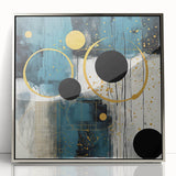 Framed abstract wall art featuring silver and blue strokes, set against a white background, ideal for modern home decor and artistic interior design accents.