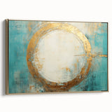 Turquoise and Gold Abstract Art - Minimalist Circular Design