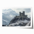Scenic rolled print showcasing an enchanting castle landscape with vibrant colors, perfect for home decor, elegantly packaged in a protective cardboard tube.