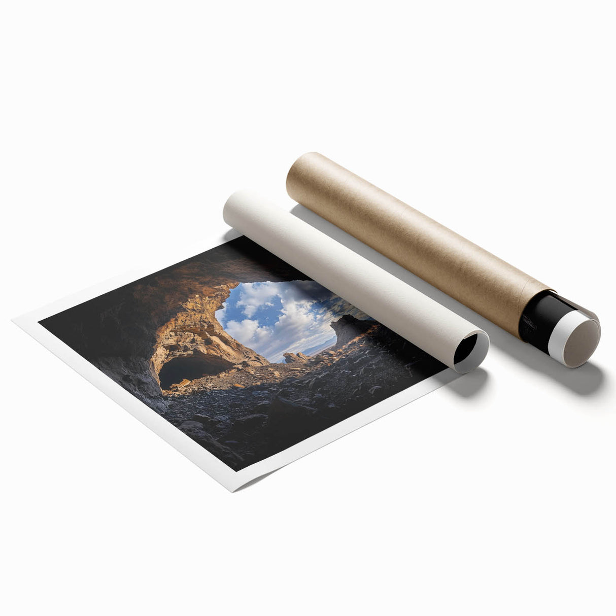 Stunning rolled print showcasing a vibrant landscape with intricate cave formations, designed for home decor. Perfect for art enthusiasts seeking unique wall art.