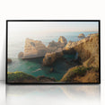 Framed acrylic artwork showcasing a stunning landscape with dramatic cliffs and vibrant colors, presented in a sleek black frame for a modern aesthetic. Ideal for enhancing contemporary home decor.