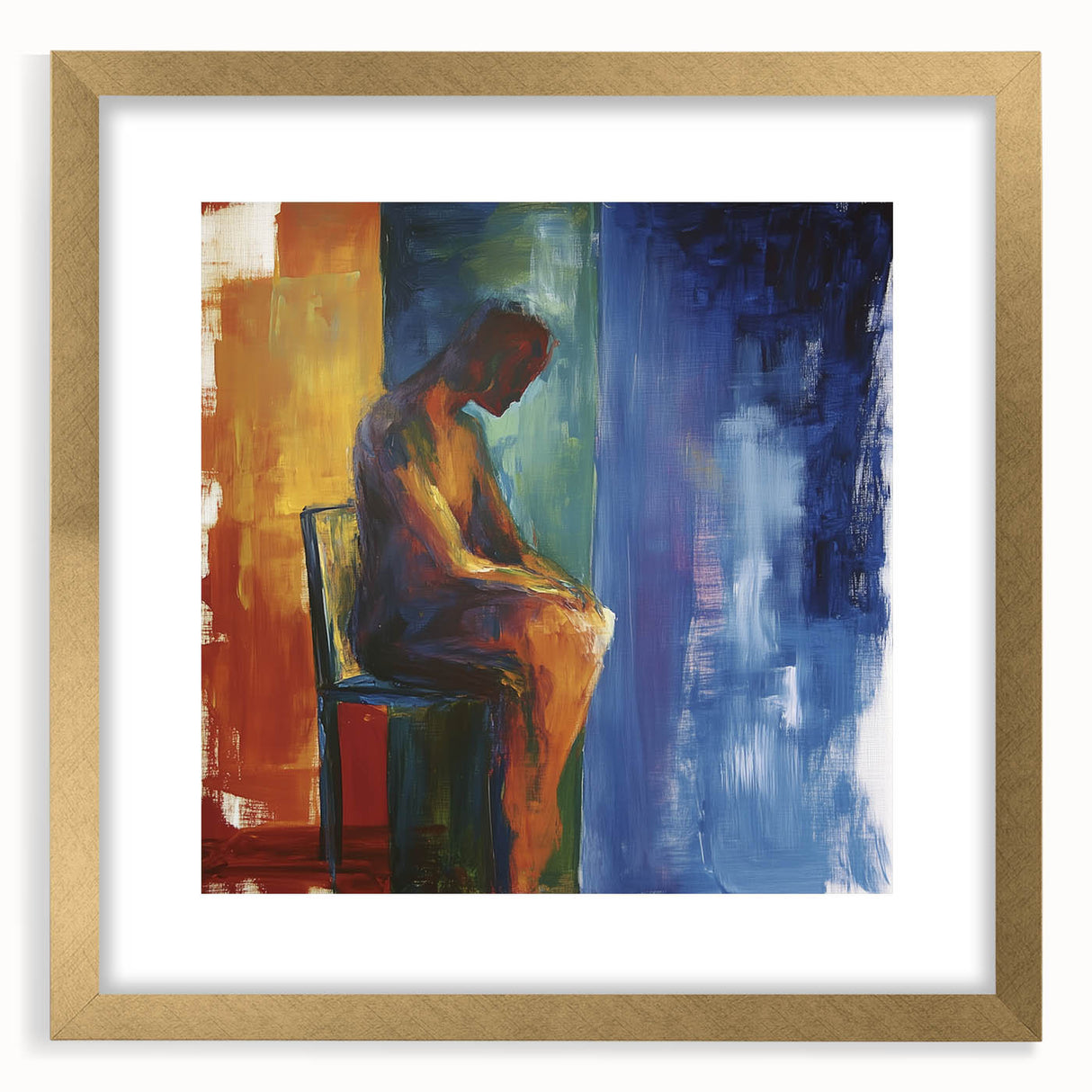 Expressive Abstract Bedroom Wall Art - Blue and Orange Canvas Print
