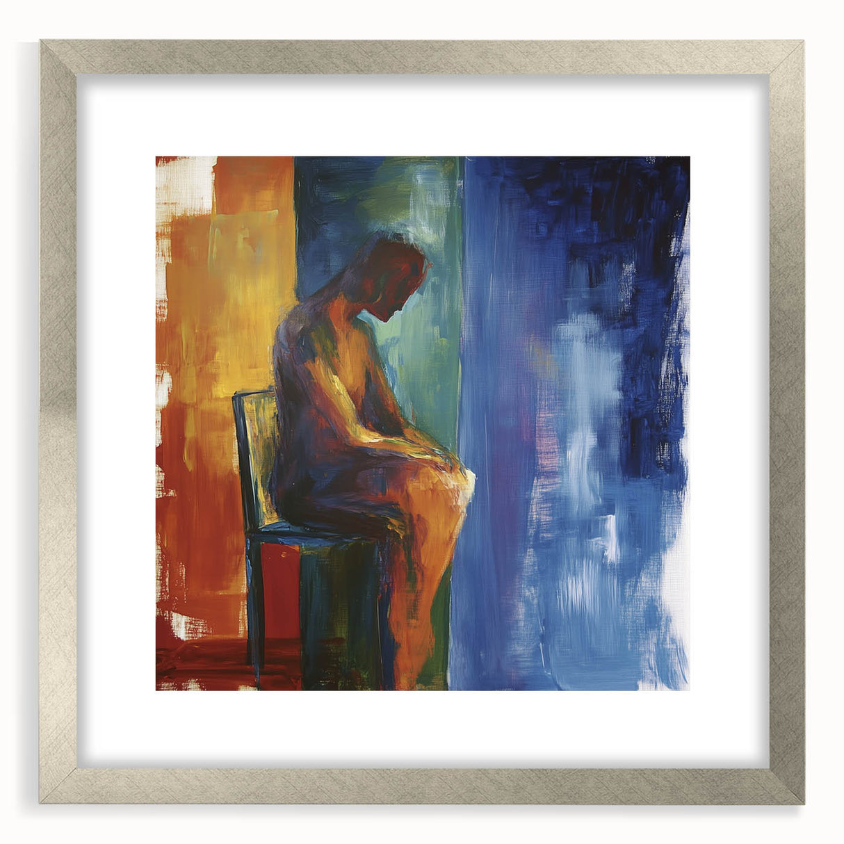Expressive Abstract Bedroom Wall Art - Blue and Orange Canvas Print