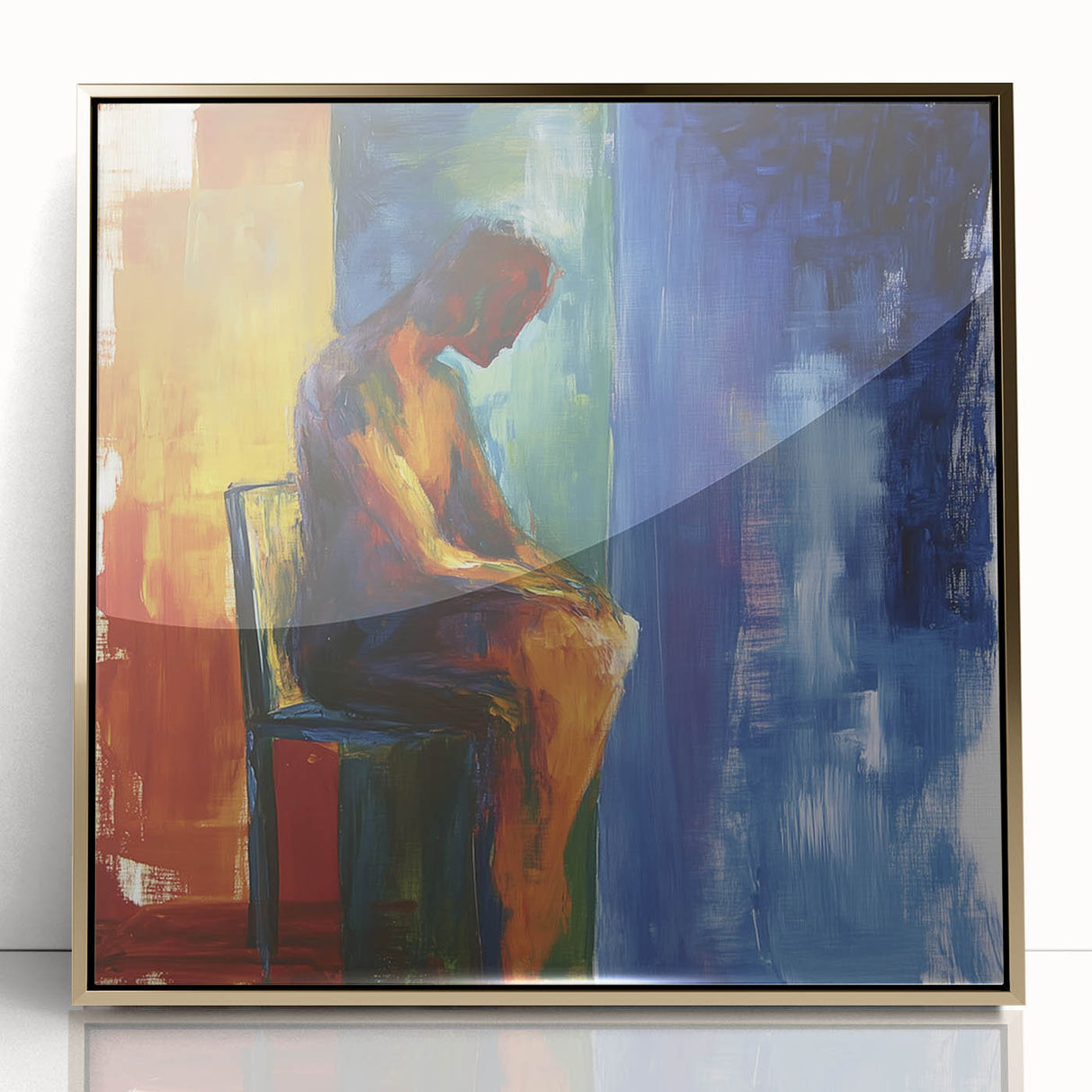 Expressive Abstract Bedroom Wall Art - Blue and Orange Canvas Print