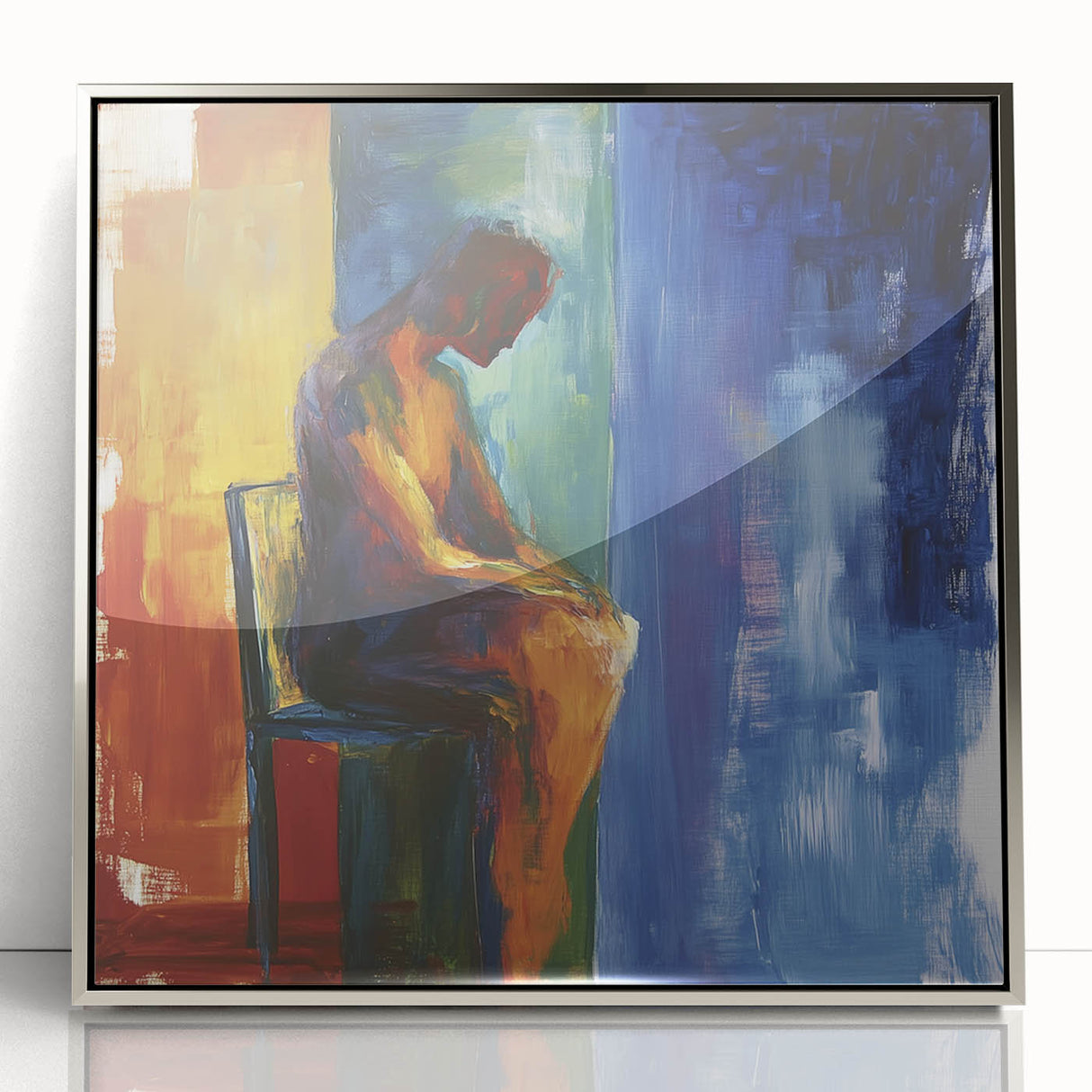 Expressive Abstract Bedroom Wall Art - Blue and Orange Canvas Print