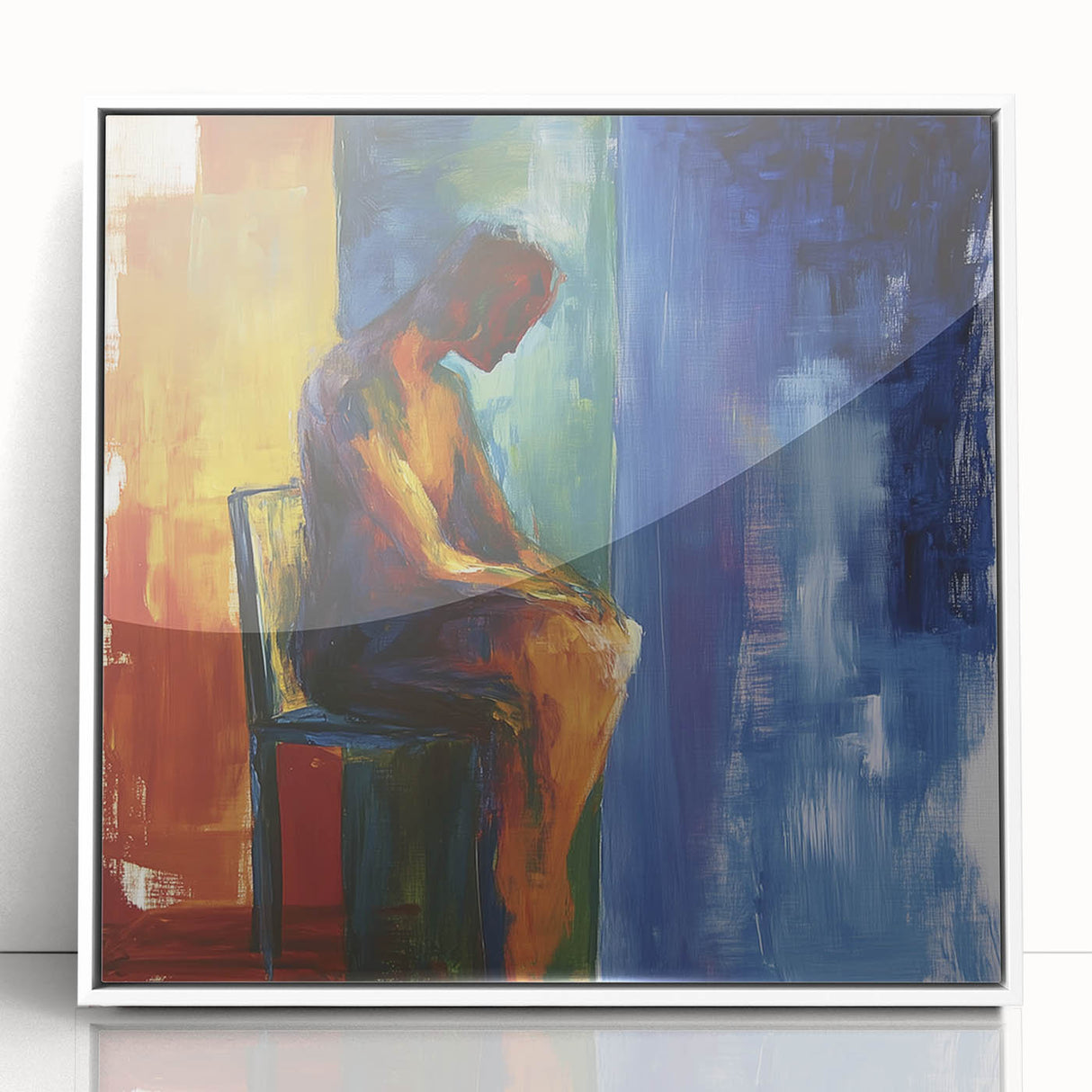 Expressive Abstract Bedroom Wall Art - Blue and Orange Canvas Print