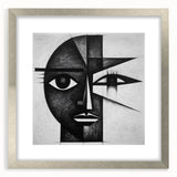 Abstract figurative wall art framed in silver with a mat, showcasing vibrant colors and dynamic shapes, perfect for modern home decor enhancement.