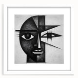 Abstract figurative wall art framed in white matting, showcasing vibrant colors and dynamic shapes, perfect for modern home decor. Ideal for art enthusiasts seeking unique wall accents.