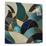 Abstract geometric acrylic glass design showcasing vibrant colors and sharp angles, viewed from the side, ideal for modern home decor or artistic displays.