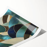 Abstract geometric rolled print showcasing vibrant colors and intricate patterns, ideal for modern home decor. Packaged securely in a protective cardboard tube for safe delivery.
