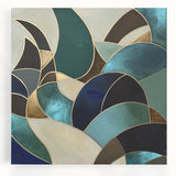 Abstract geometric canvas artwork showcasing vibrant colors and dynamic shapes, perfect for modern home decor. The piece features a striking design that adds a contemporary touch to any living space.