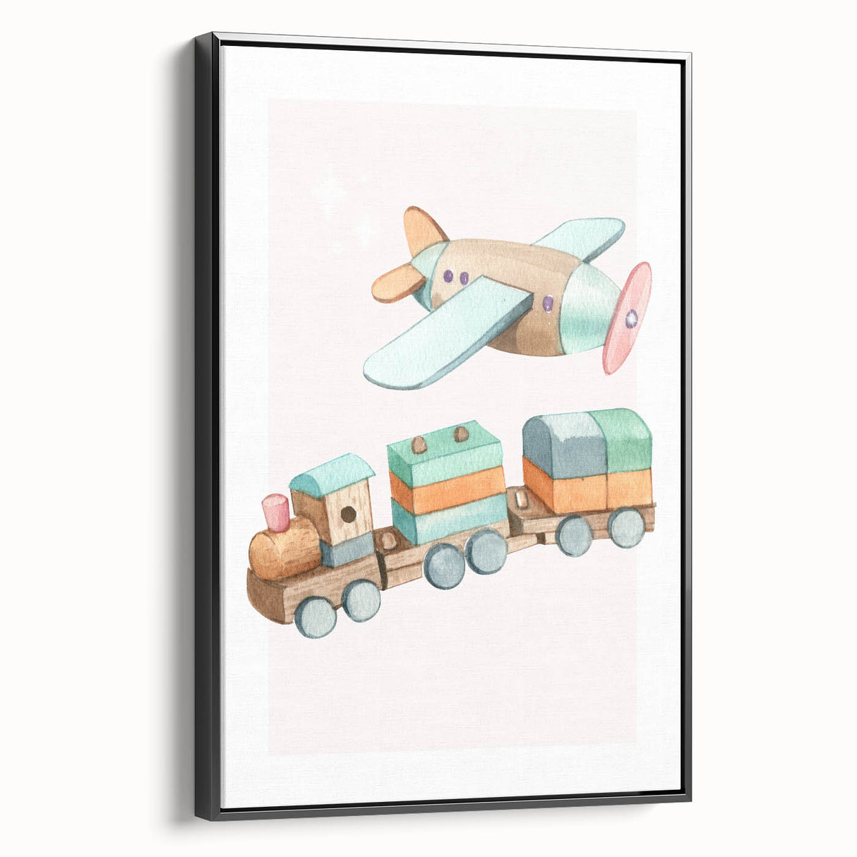 Girls Room Wall Art - Wooden Train & Airplane Kids Room Art