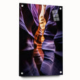 Acrylic glass artwork depicting a stunning landscape of canyons from a side view, showcasing vibrant colors and intricate details, perfect for modern home decor.