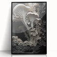 Large abstract wall art in black and white, framed acrylic, featuring mid-century modernist elements.