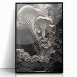 Large abstract wall art in black and white, framed acrylic, featuring mid-century modernist elements.