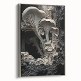 Framed canvas featuring a vintage landscape art painting with colorful elements on a black background.
