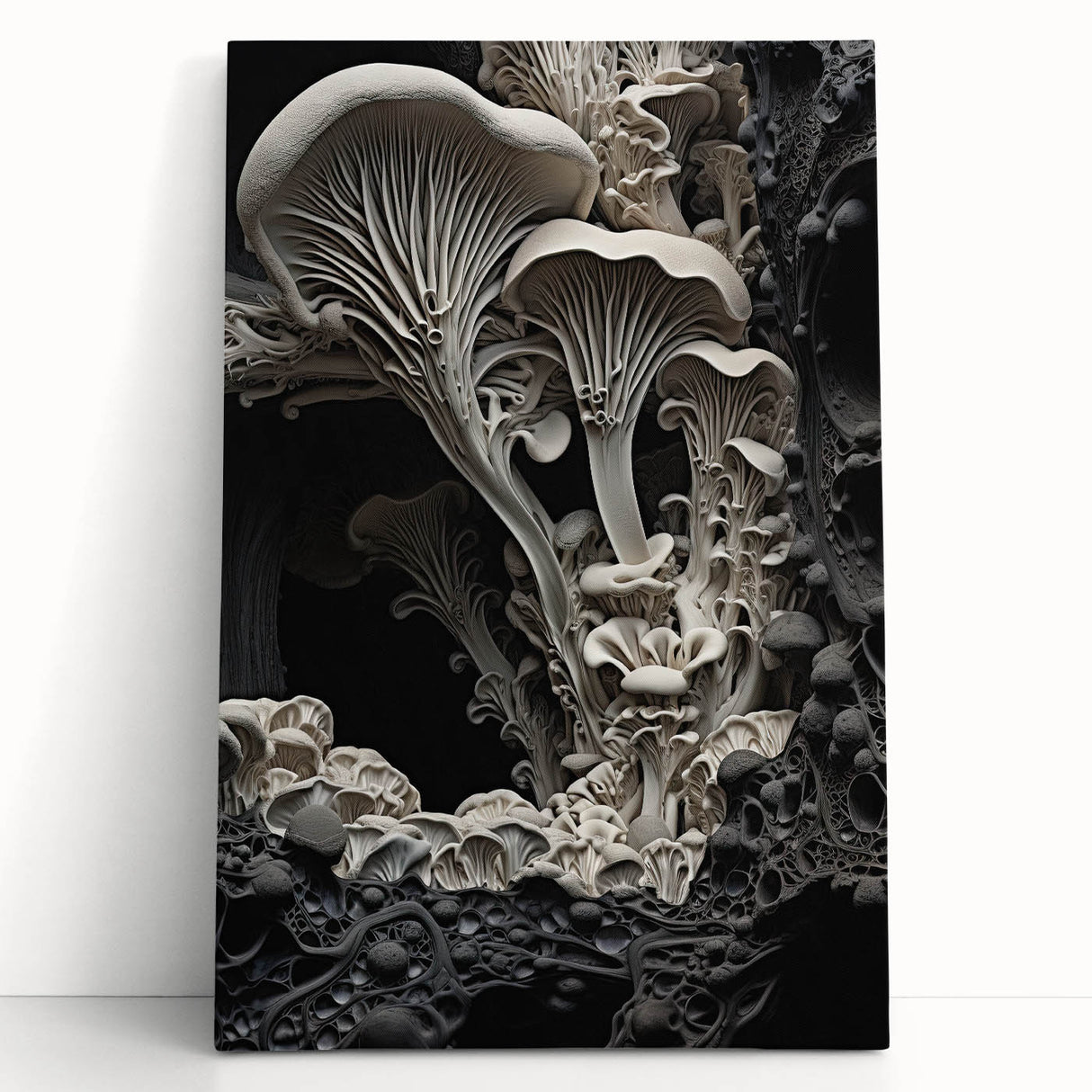 Black and white close-up photo of natural elements on stretched canvas, suitable as large kitchen wall art.
