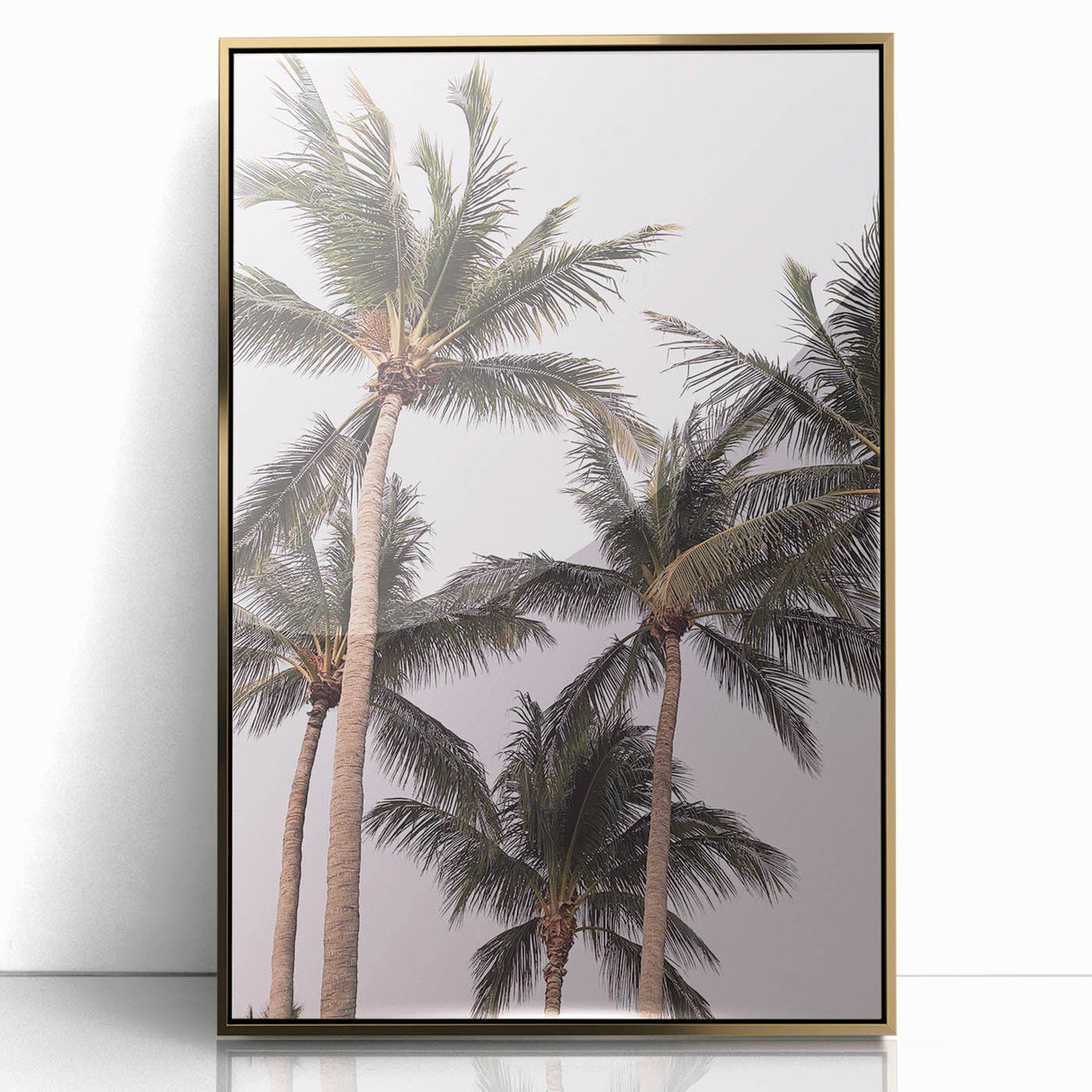 Large art print of a mid-century modernist summer scene in vibrant gold and orange tones on acrylic.
