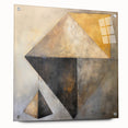 Abstract wall art print featuring colorful strokes on acrylic glass, displayed from the side with mounting pins, perfect for modern decor.