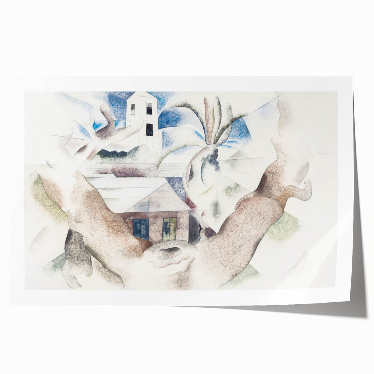 Modern Wall Art - Abstract Landscape with Tree and House