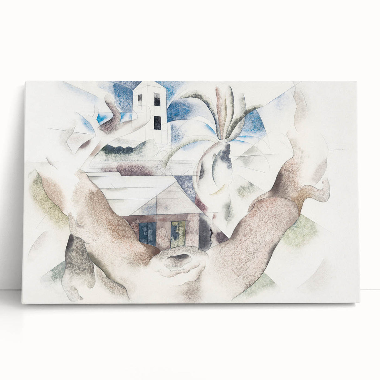 Modern Wall Art - Abstract Landscape with Tree and House