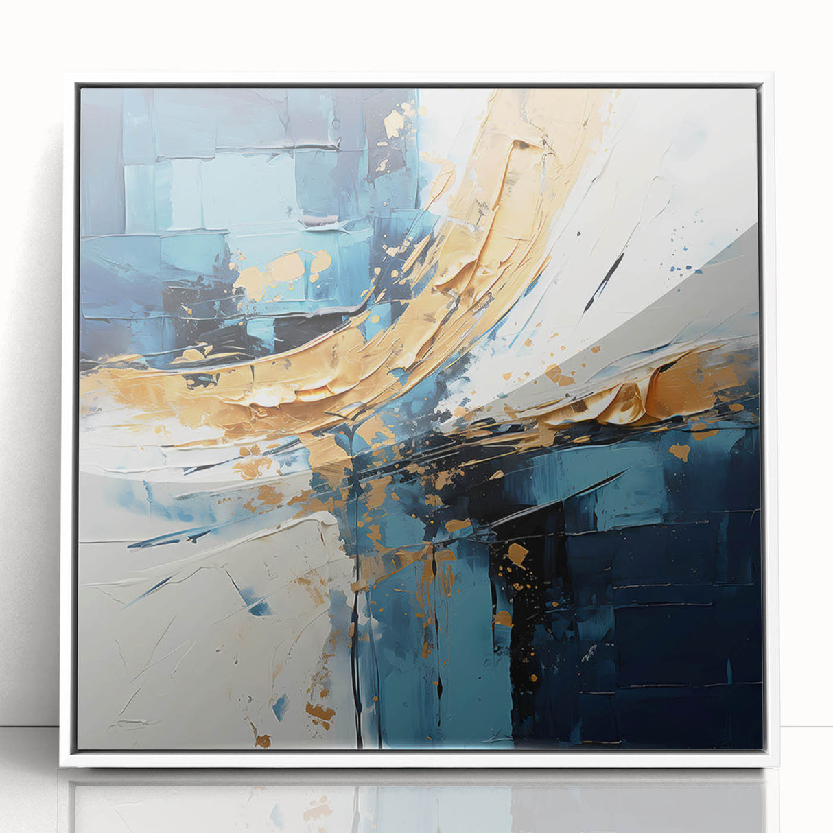Framed abstract strokes wall art in white and acrylic, showcasing bold colors and dynamic patterns, ideal for modern home decor and artistic expression.
