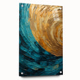 Abstract wall art featuring colorful strokes on acrylic glass, showcased in a side view with visible pins. Ideal for modern decor, it adds a vibrant touch to any space.