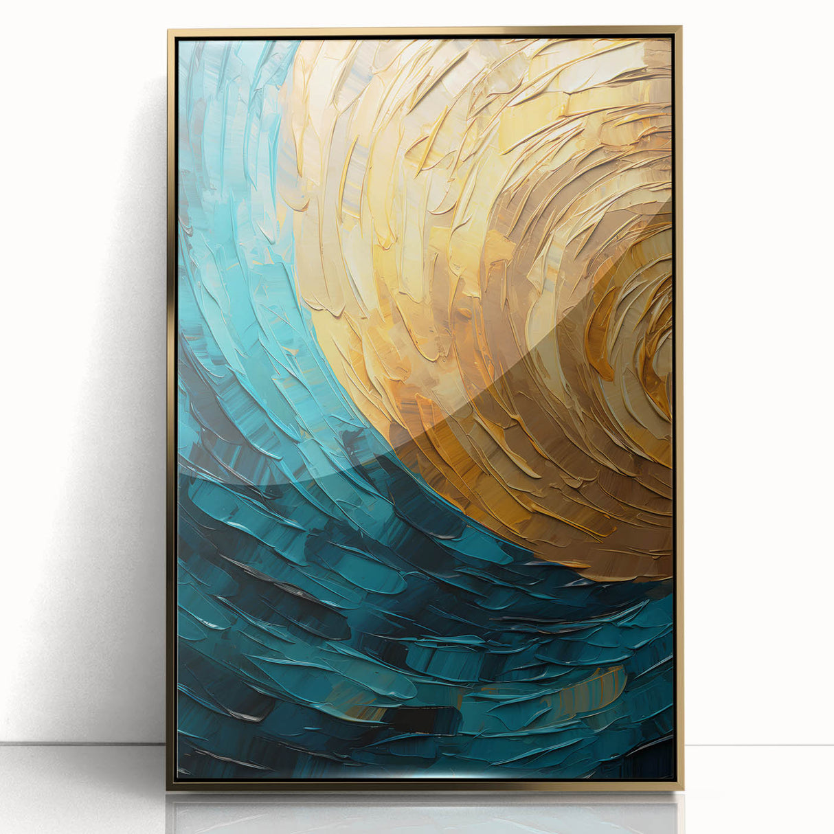 Framed abstract wall art featuring elegant gold strokes on a white background, ideal for modern decor. Perfect for adding a touch of sophistication to any space.