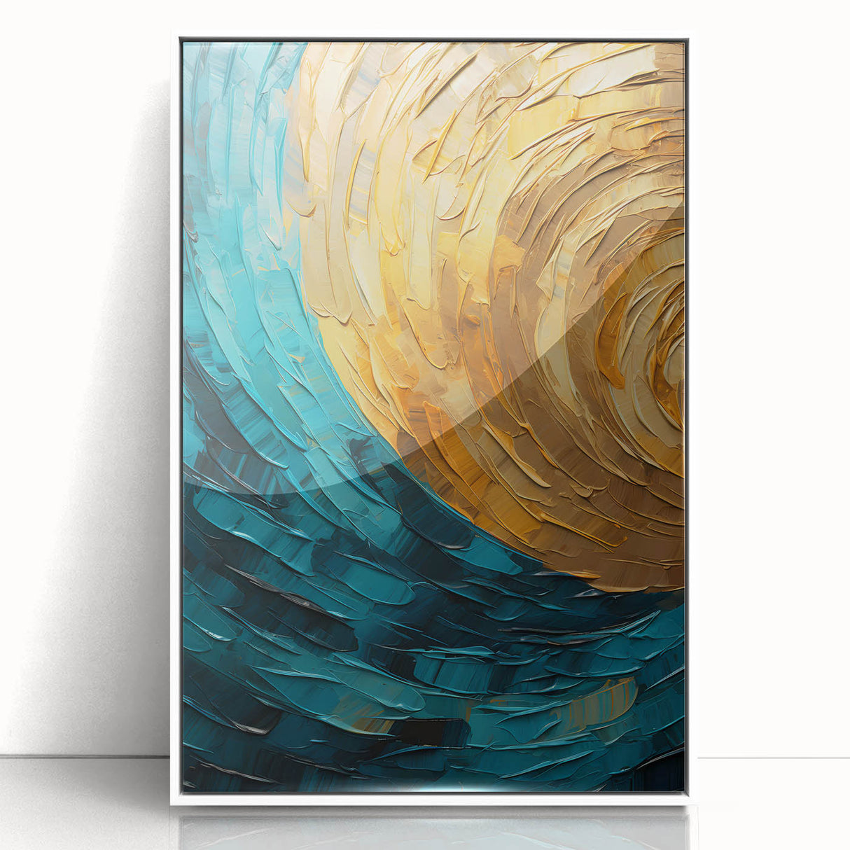 Framed abstract wall art featuring vibrant multicolored strokes on a white background, ideal for modern home decor or office settings, adding a contemporary touch to any space.