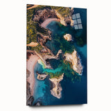 Stunning side view of an acrylic glass landscape artwork showcasing dramatic cliffs and vibrant colors, perfect for contemporary home decor.