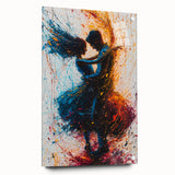 Abstract figurative wall art displayed in a sleek acrylic frame, showcasing a colorful, modern design with distinct shapes and textures, perfect for contemporary decor.