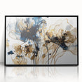 Abstract floral wall art framed in sleek black acrylic, showcasing vibrant colors and intricate details, perfect for modern home decor or office spaces. This piece adds a touch of elegance and artistic flair to any interior setting.