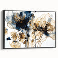 Framed canvas wall art showcasing an abstract floral design with vibrant colors and intricate details, viewed from the side against a neutral background. Ideal for modern home decor, this piece adds a touch of elegance and creativity to any room.