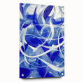 Abstract geometric acrylic glass artwork showcasing a vibrant design in bold colors, viewed from the side and secured with decorative pins, perfect for modern decor.