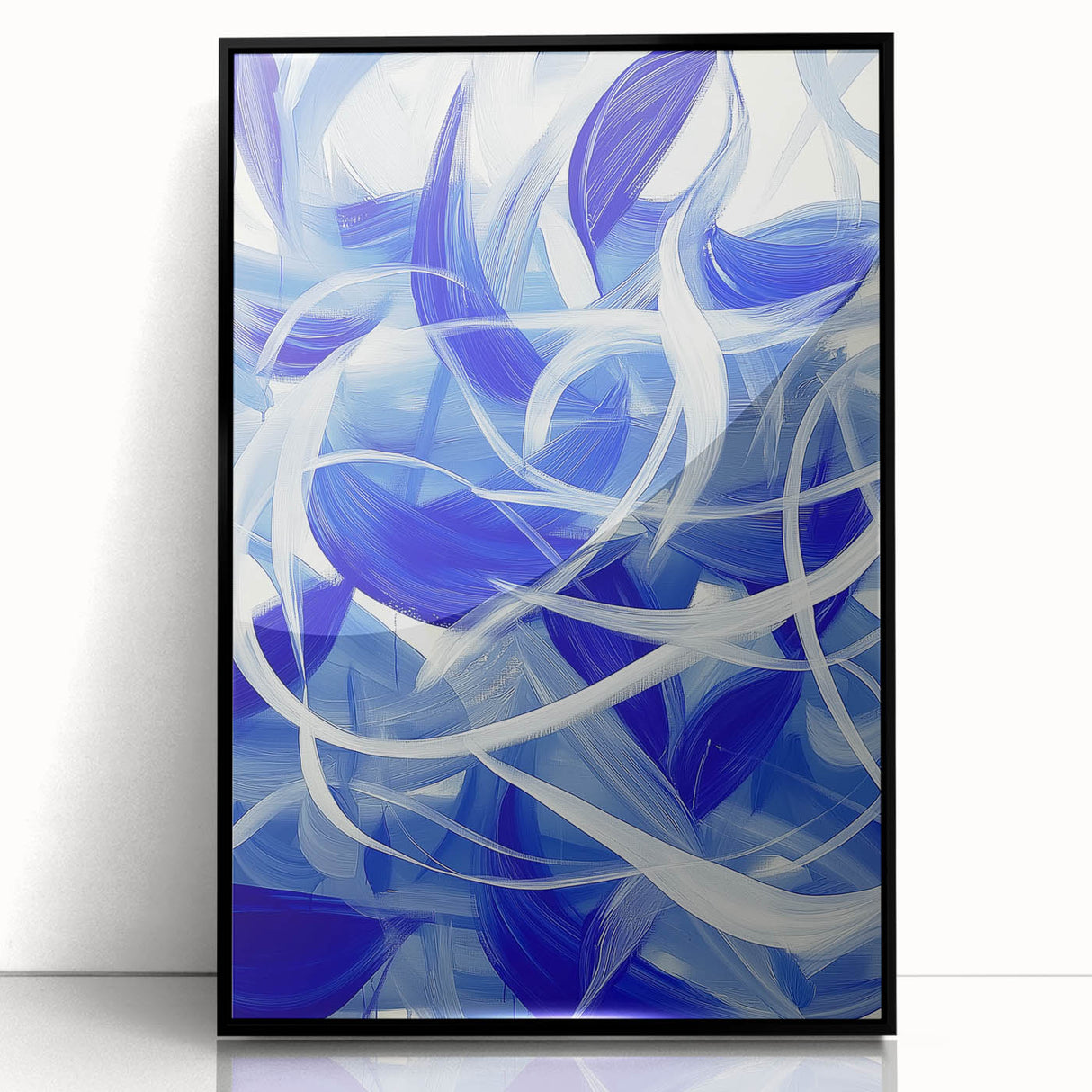 Framed abstract geometric artwork with a black acrylic front view, showcasing sharp lines and vibrant colors, perfect for modern home decor and art enthusiasts.