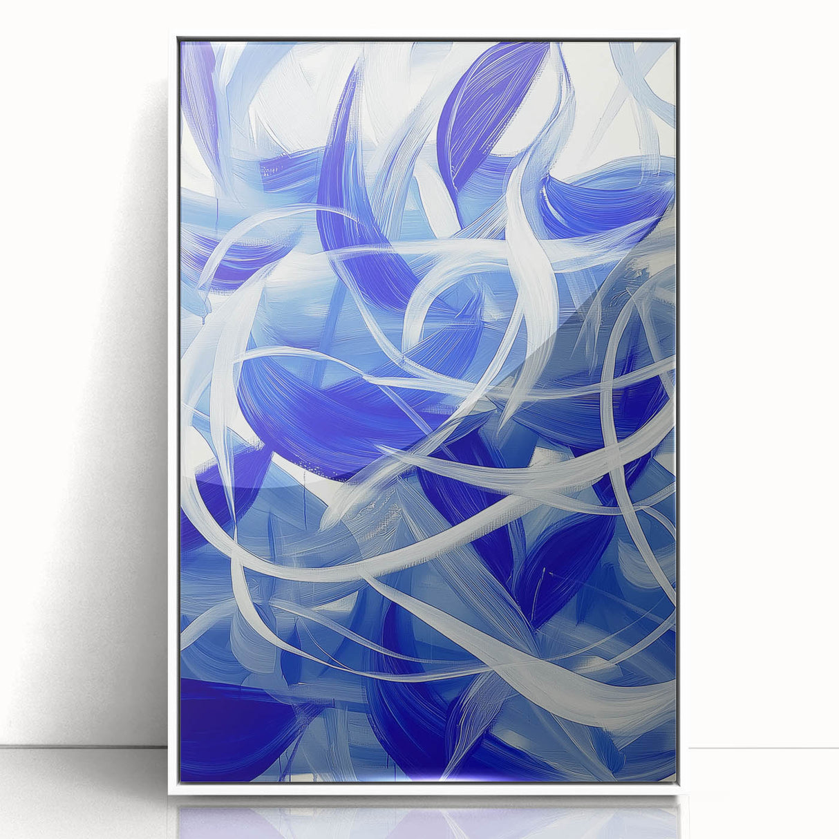 Framed acrylic artwork showcasing a modern abstract geometric design in white, perfect for contemporary home decor. The piece emphasizes clean lines and a minimalist aesthetic, enhancing any interior space with its stylish appeal.