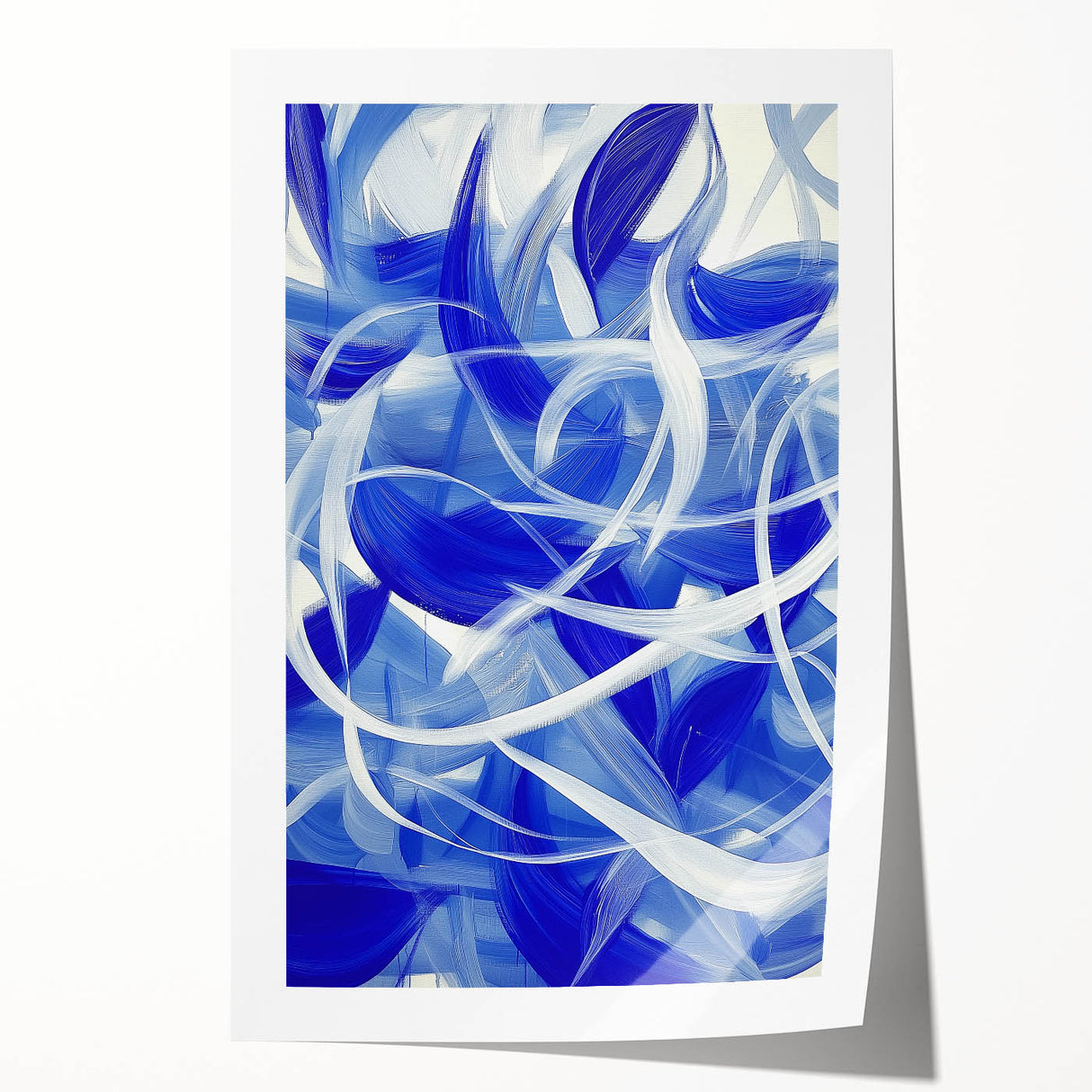 Abstract geometric rolled print featuring vibrant colors and intricate patterns, elegantly packaged in a protective cardboard tube, perfect for modern home decor.