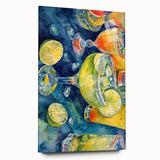 Large abstract wall art featuring an assortment of fruits in vibrant colors on acrylic glass.