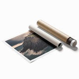 Rolled print showcasing a stunning landscape bridge design, featuring vibrant colors and intricate details, securely packaged in a protective cardboard tube for safe delivery.