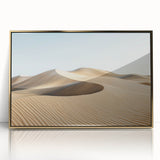 Framed acrylic artwork depicting a striking desert landscape, featuring warm gold tones and intricate details, perfect for enhancing modern home decor.