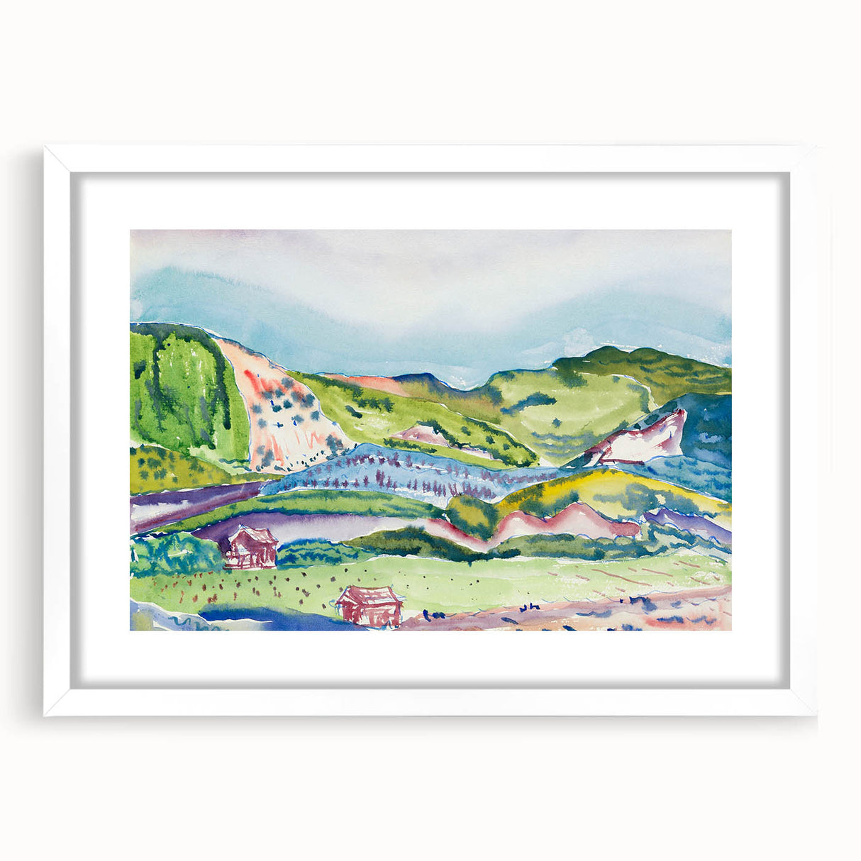 Modern Abstract Wall Art - Mountain Landscape with Red House - Contemporary Decor