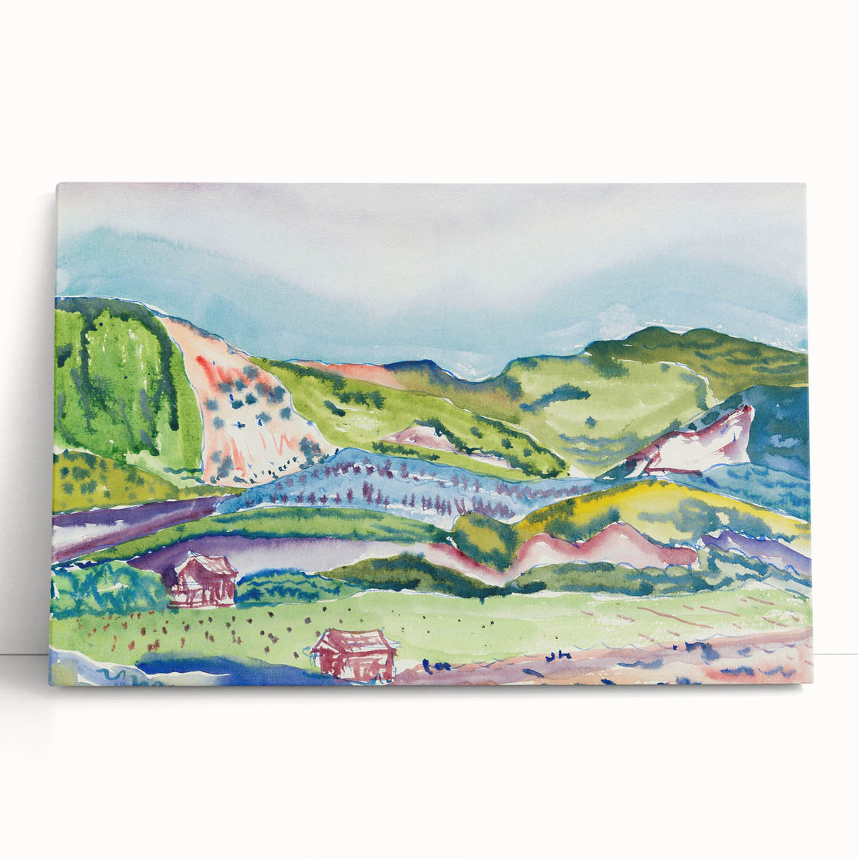Modern Abstract Wall Art - Mountain Landscape with Red House - Contemporary Decor